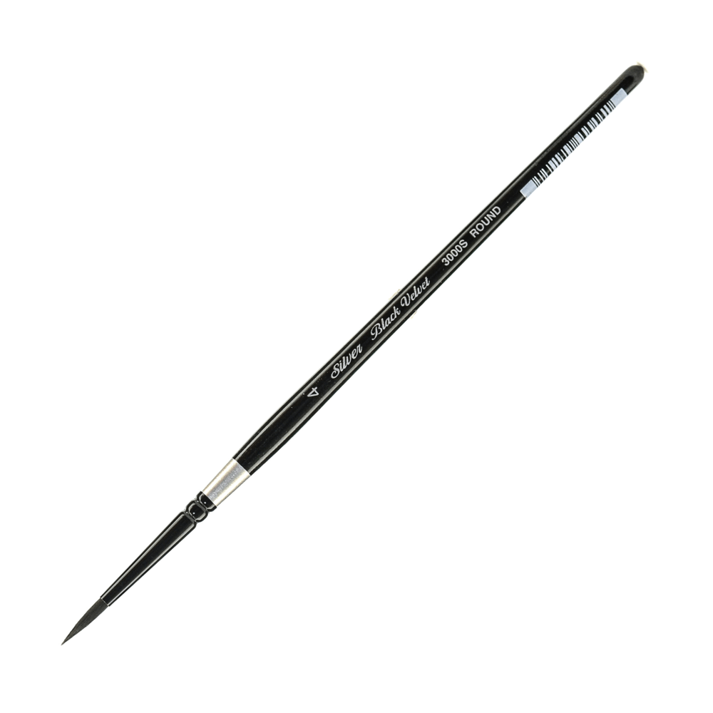 SILVER BRUSH LIMITED 3000S-4 Silver Brush 3000S Black Velvet Series Paint Brush, Size 4, Round Bristle, Squirrel Hair/Synthetic Filament, Multicolor