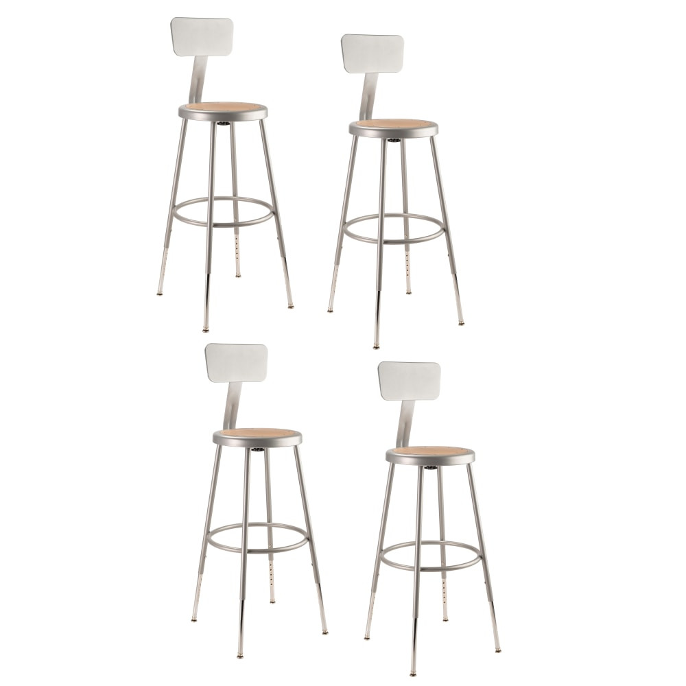 OKLAHOMA SOUND CORPORATION 6224HB/4 National Public Seating Adjustable Hardboard Stools With Backs, 25in-33inH, Gray, Set of 4