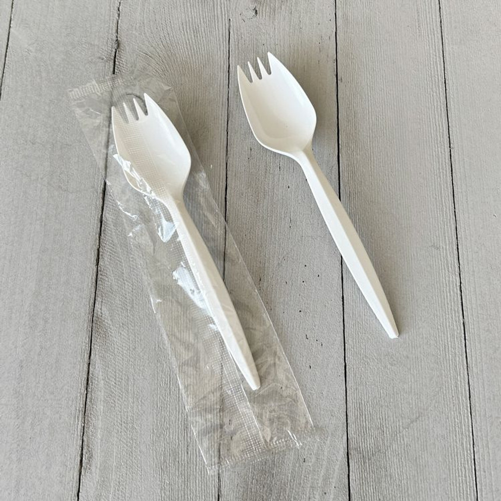 BOARDWALK SPORKWHPPIW Mediumweight Wrapped Polypropylene Cutlery, Spork, White, 1,000/Carton