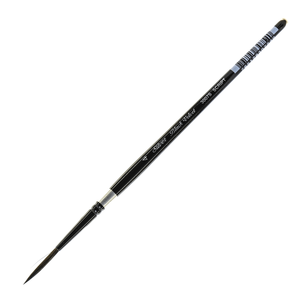 SILVER BRUSH LIMITED Silver Brush 3007S-4  3007S Black Velvet Series Paint Brush, Size 4, Script Liner Bristle, Squirrel Hair/Synthetic Filament, Multicolor