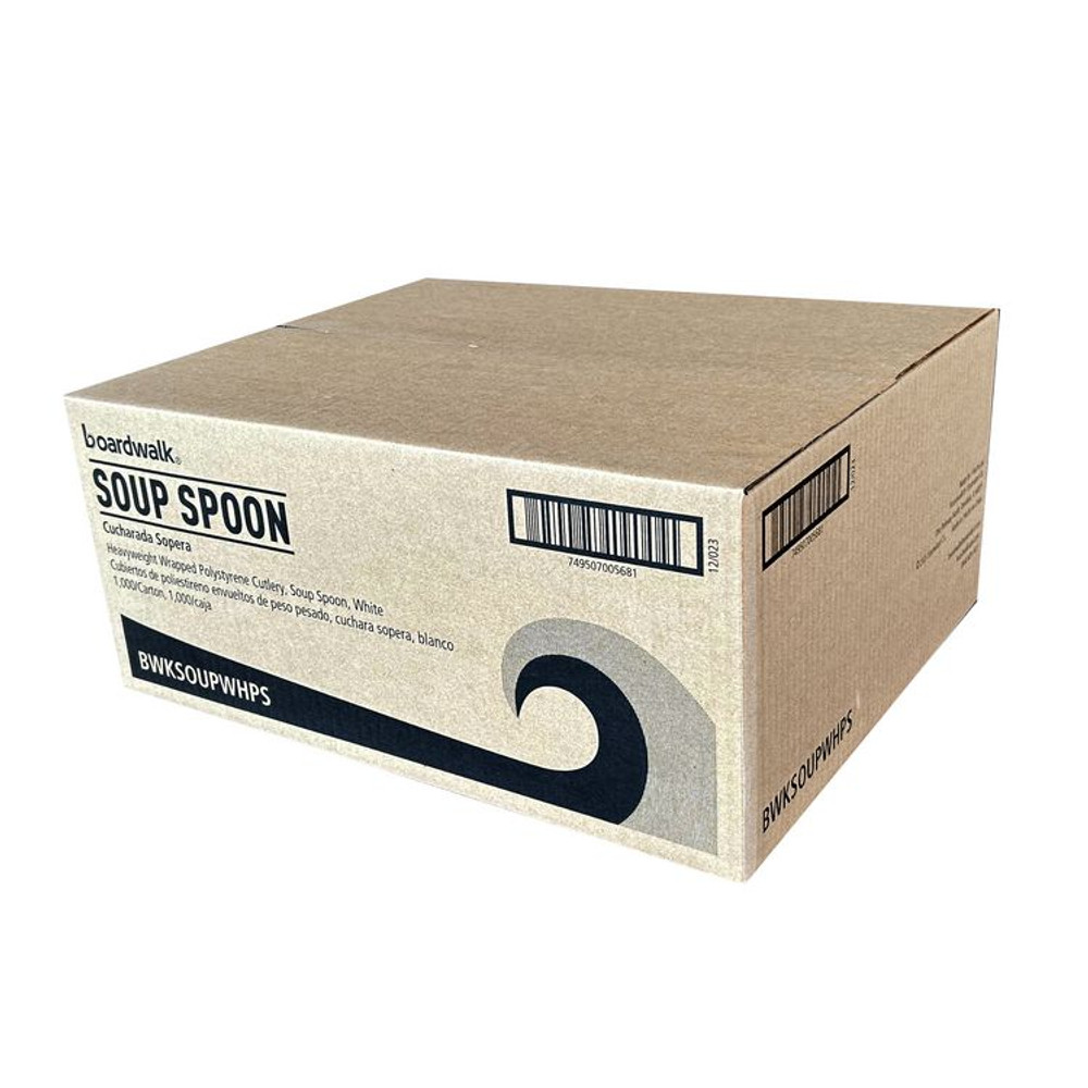 BOARDWALK SOUPWHPS Heavyweight Wrapped Polystyrene Cutlery, Soup Spoon, Plastic, White, 1,000/Carton