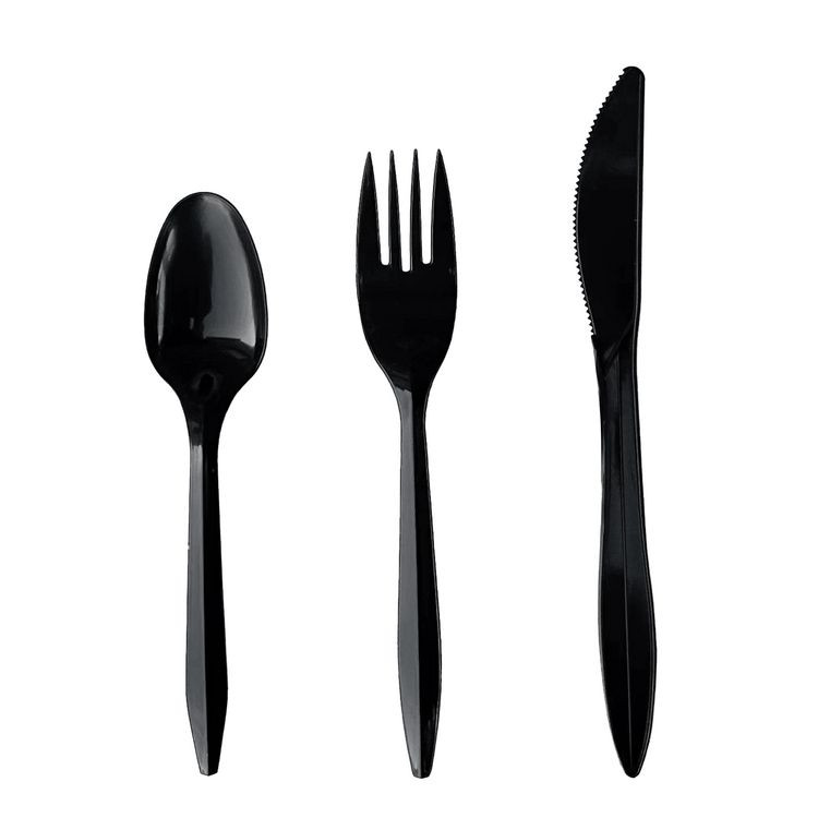 BOARDWALK 4KITBLPP Four-Piece Cutlery Kit, Mediumweight, Fork/Knife/Napkin/Spoon, Plastic, 6.38", Black, 250/Carton