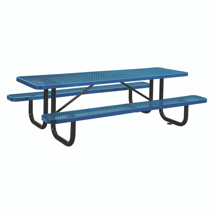 GLOBAL INDUSTRIAL 277153BL Expanded Steel Picnic Table, Rectangular, 96 x 62 x 29.5, Blue Top, Blue Base/Legs