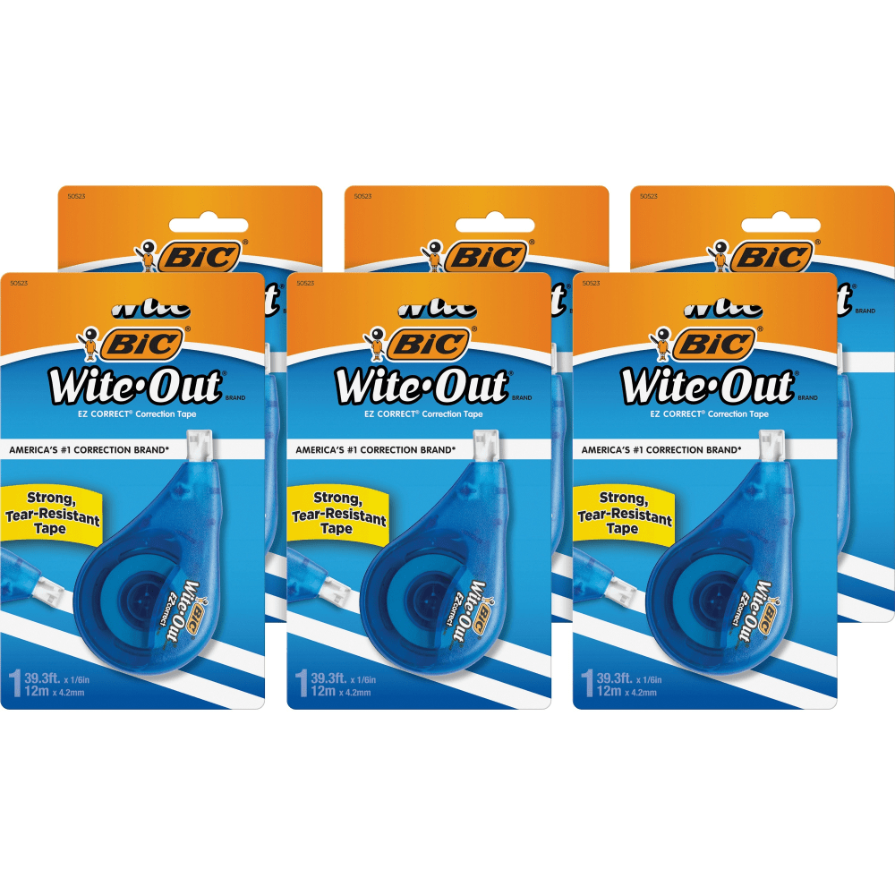 BIC CORP BIC WOTAPP11BX  Wite-Out EZ CORRECT Correction Tape - 0.20in Width x 39.40 ft Length - 1 Line(s) - White Tape - Tear Resistant, Photo-safe, Odorless - 6 / Box - White