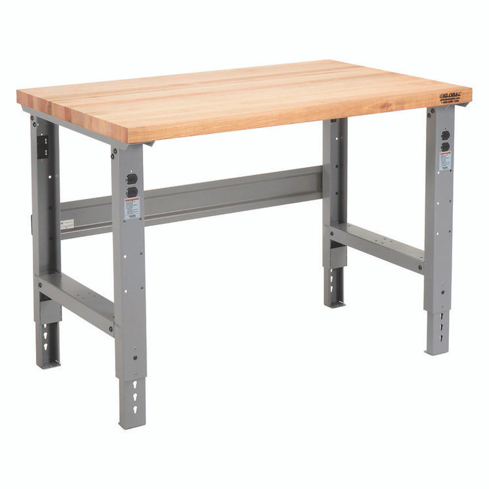 GLOBAL INDUSTRIAL 183149 Standard Duty Butcher Block Top Adjustable Height Workbench, 48 x 30 x 30.88 to 36.88, Gray