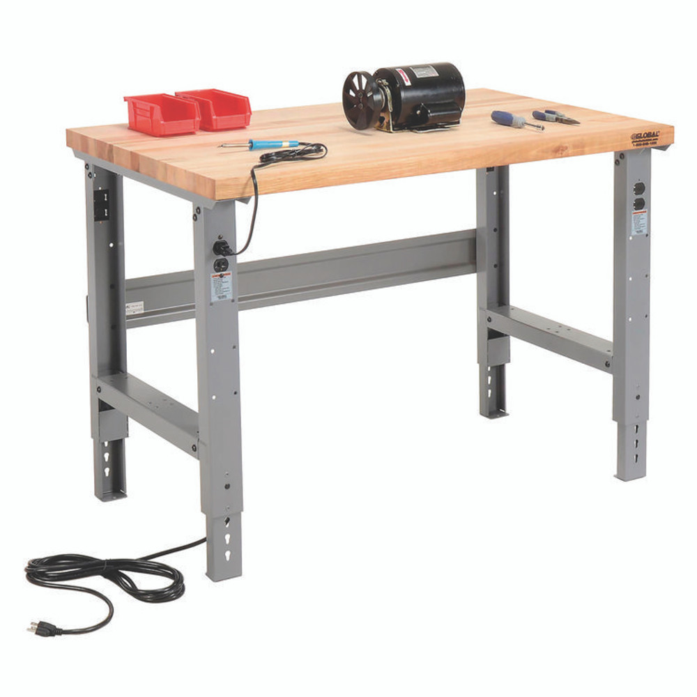 GLOBAL INDUSTRIAL 183149 Standard Duty Butcher Block Top Adjustable Height Workbench, 48 x 30 x 30.88 to 36.88, Gray