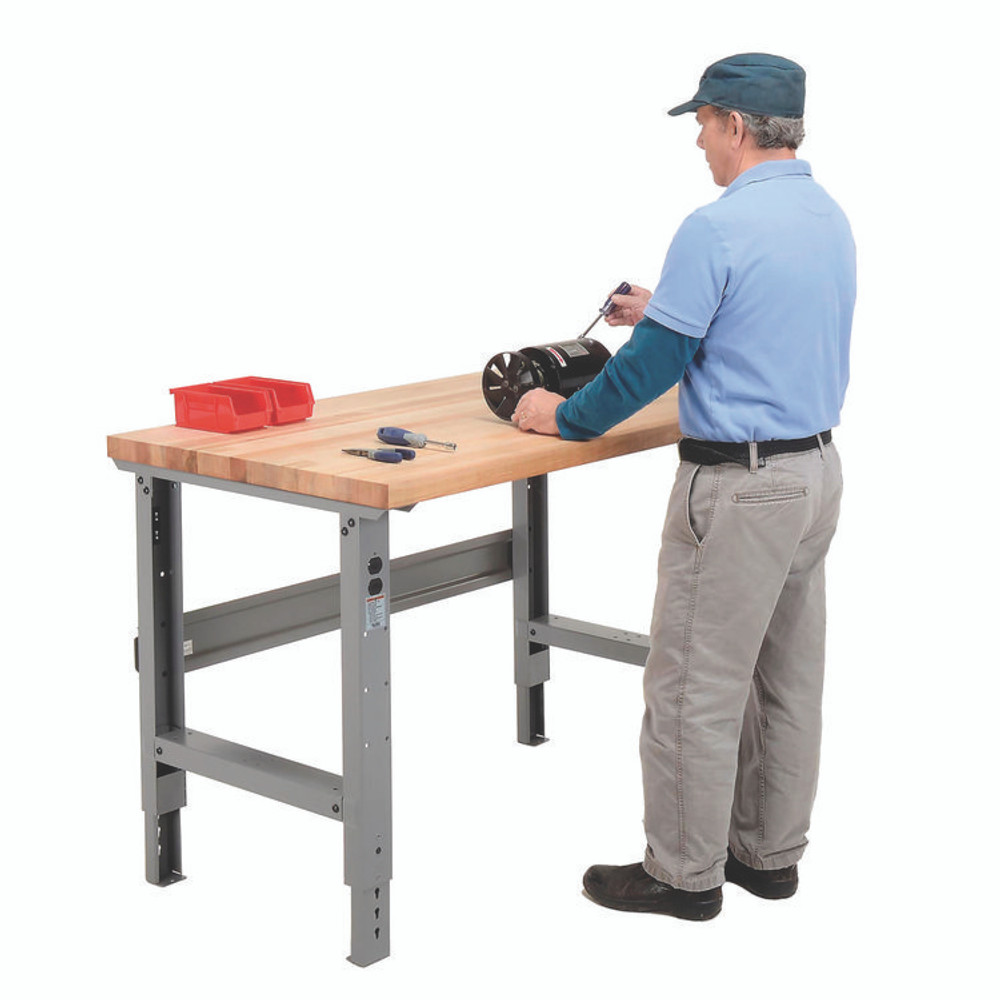 GLOBAL INDUSTRIAL 183149 Standard Duty Butcher Block Top Adjustable Height Workbench, 48 x 30 x 30.88 to 36.88, Gray