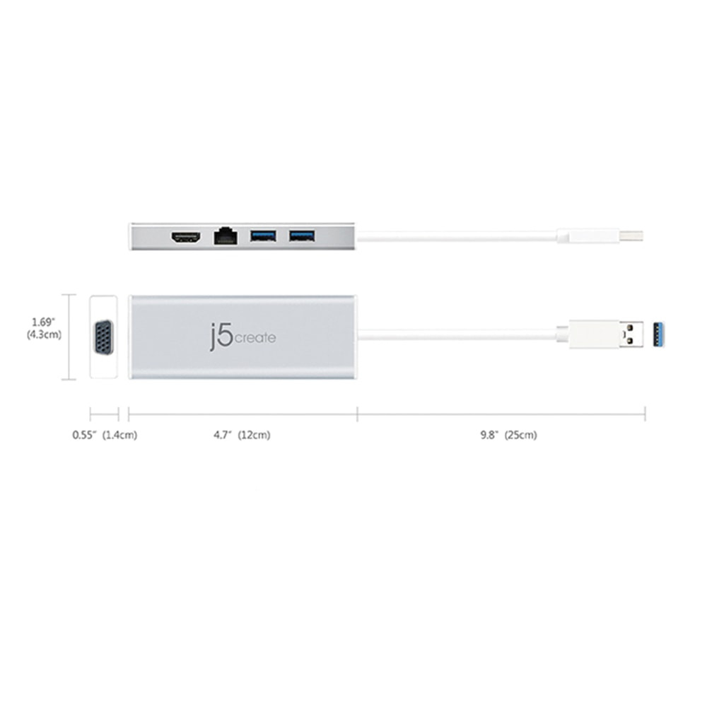 J5 CREATE JUD380 j5create USB 3.0 Mini Dock, Silver, JUD380