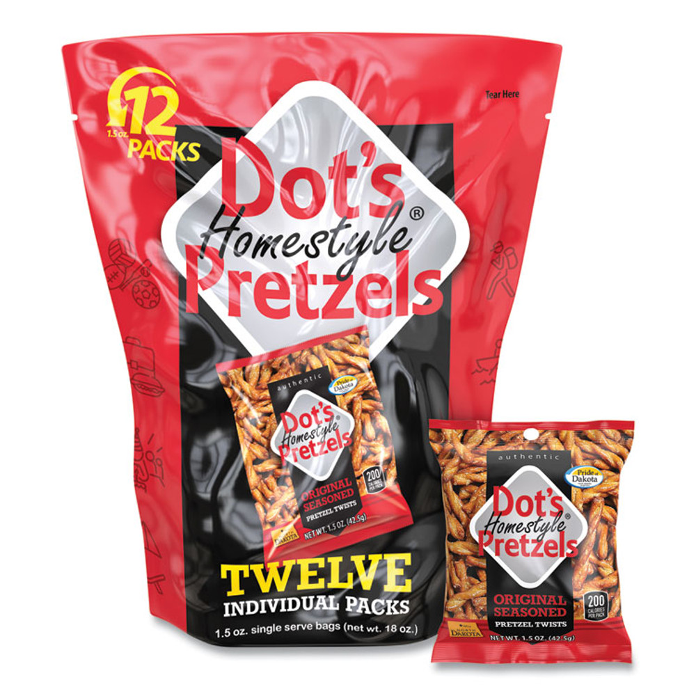 PEPSICO Dot's Pretzels® 60000266 Original Pretzels, Original, 1.5 oz Bag, 12 Bags/Pack, 2/Carton