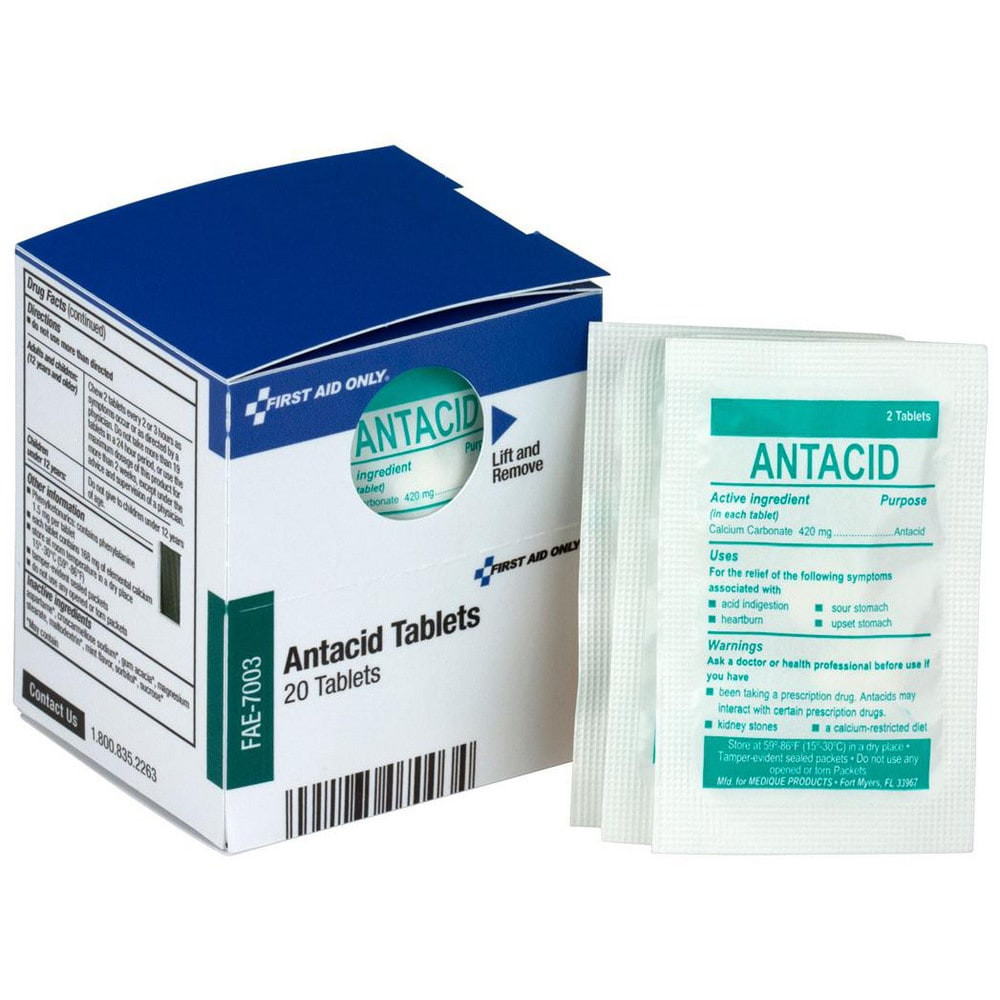 First Aid Only FAE-7003 Medicinals; Relief Type: Antacids & Stomach; Antacids & Stomach Relief; Heartburn, Gas Pressure,Bloating,Discomfort & Acid Indigestion ; Medicinal Type: Antacids & Stomach Relief ; Form: Tablet ; Container Type: Packet ; Flavo