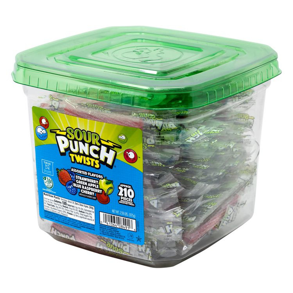 AMERICAN LICORICE COMPANY Sour Punch® 60004078 Twists, Variety, 2.59 lb Tub, Approx. 210 Pieces/Tub, 2 Tubs