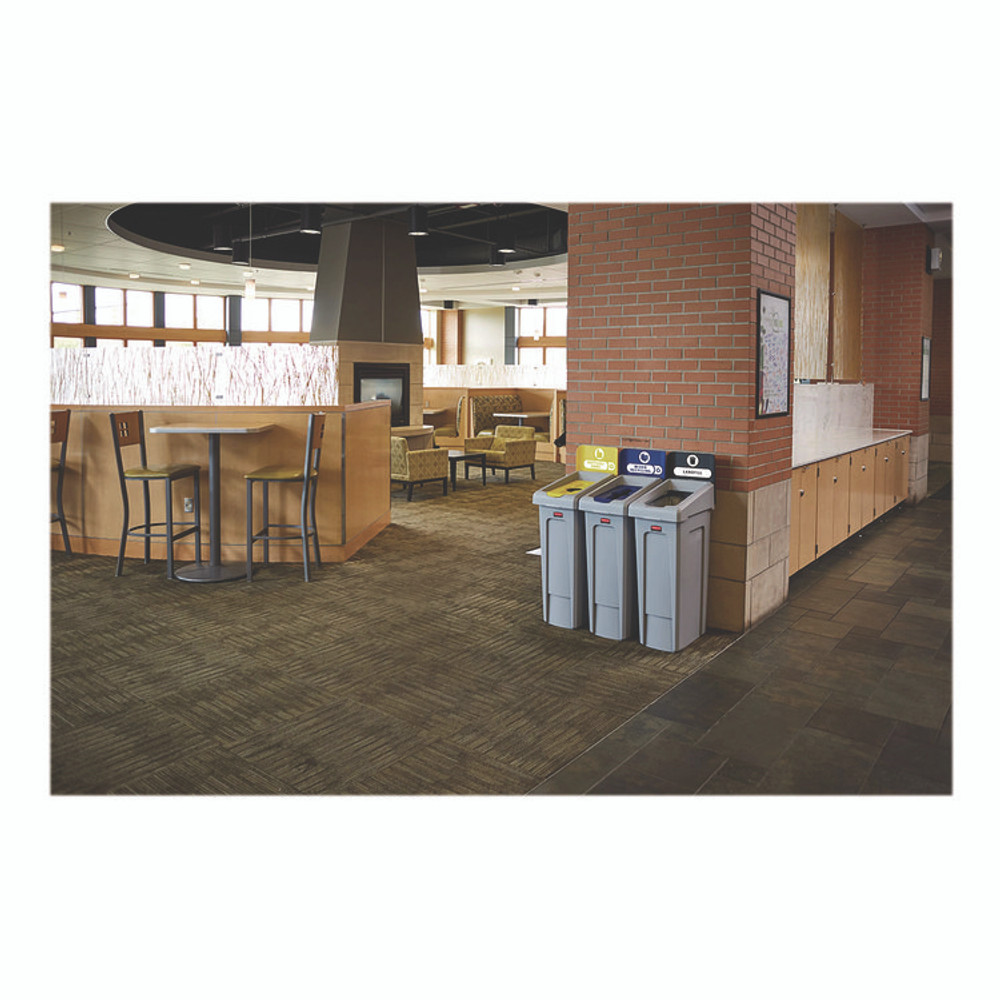RUBBERMAID COMMERCIAL PROD. 2185052 Slim Jim Recycling Station Kit, 1-Stream Bottles and Cans, 23 gal, Plastic, Yellow/Gray