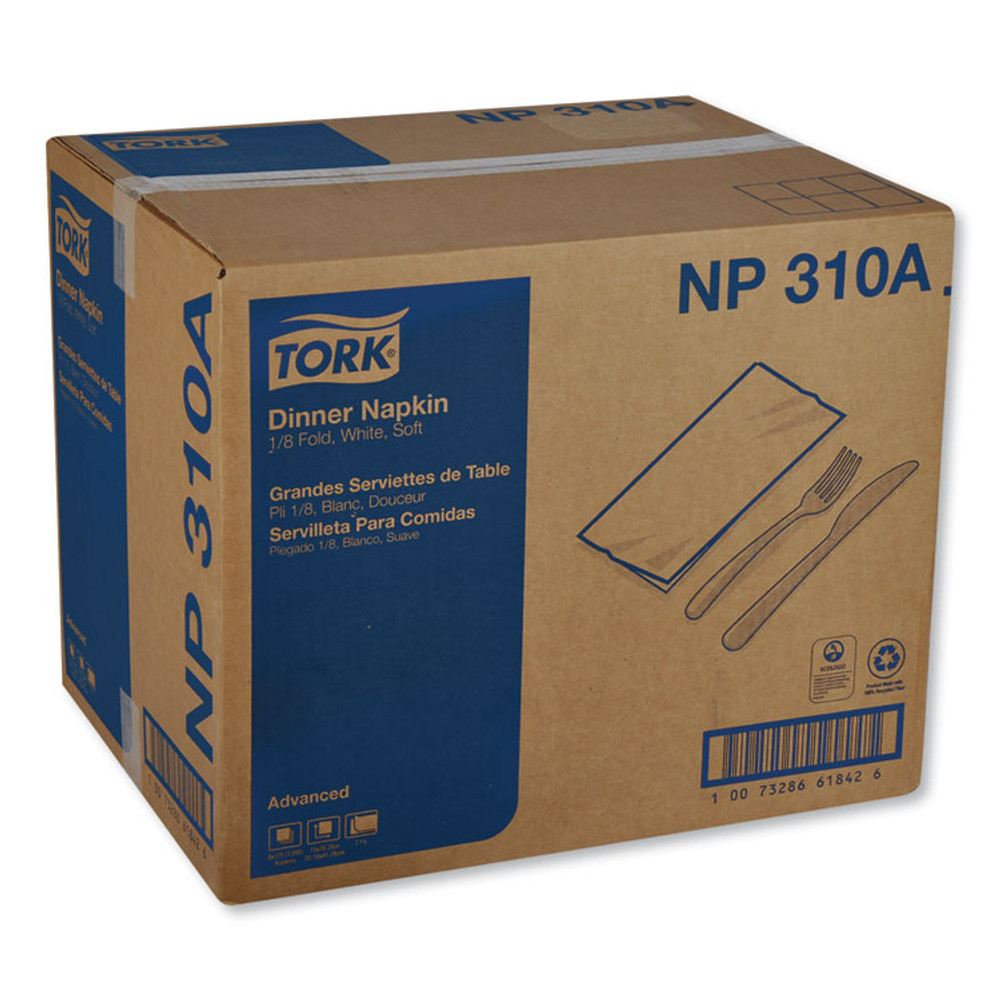 SCA TISSUE Tork® NP310A Advanced Dinner Napkins, 2-Ply, 15 x 16.25, 1/8 Fold, White, 375/Packs, 8 Packs/Carton