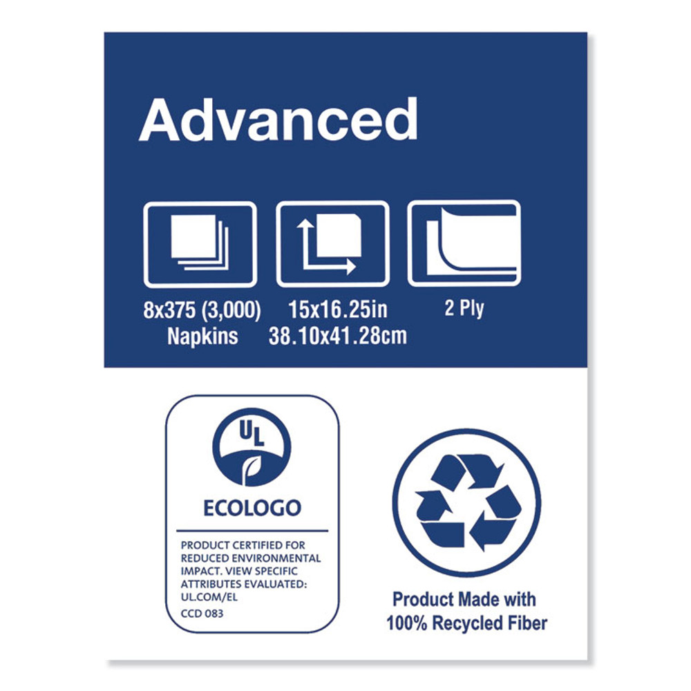 SCA TISSUE Tork® NP310A Advanced Dinner Napkins, 2-Ply, 15 x 16.25, 1/8 Fold, White, 375/Packs, 8 Packs/Carton