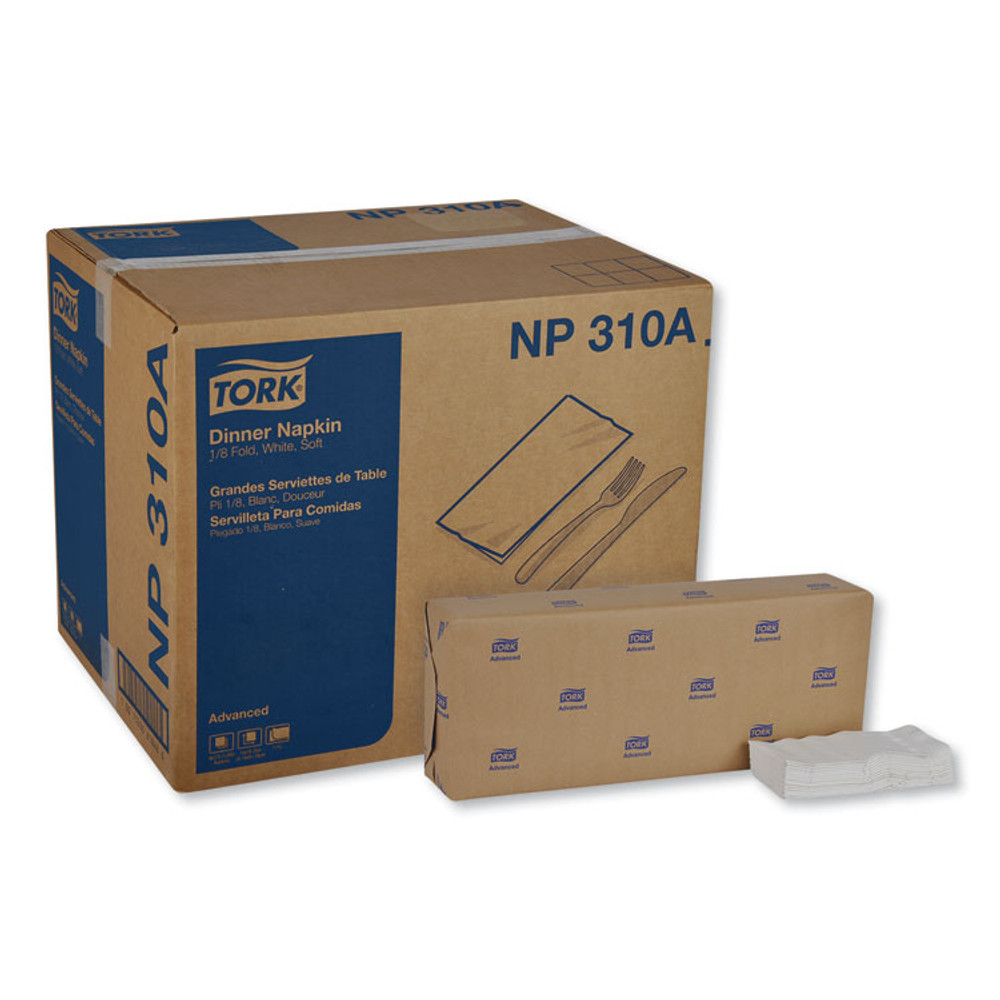 SCA TISSUE Tork® NP310A Advanced Dinner Napkins, 2-Ply, 15 x 16.25, 1/8 Fold, White, 375/Packs, 8 Packs/Carton