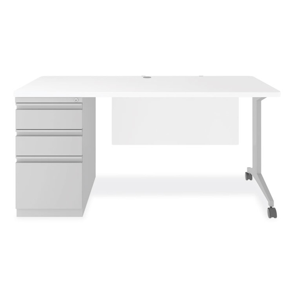 ALERA MSD6024WH Modern Teacher Series Pedestal Desk, Left-Side Pedestal: Box/Box/File, 60" x 24" x 28.75", White/Silver