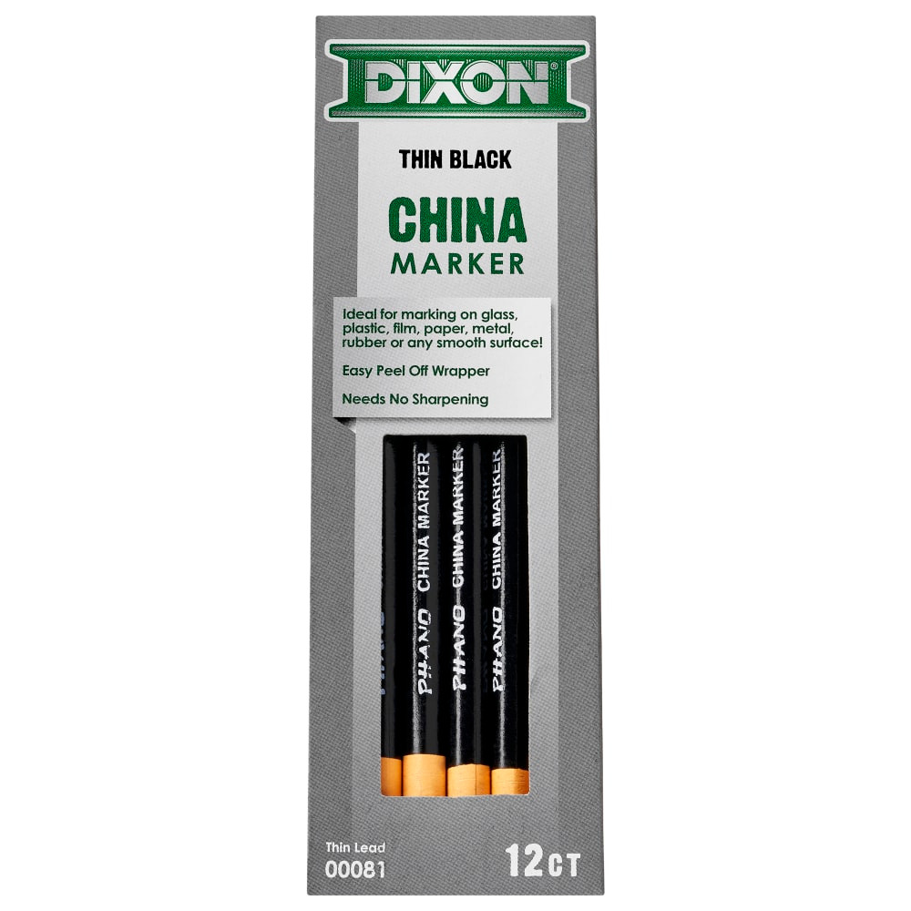DIXON TICONDEROGA COMPANY 00081 Dixon Phano China Marker, Black, Box of 12
