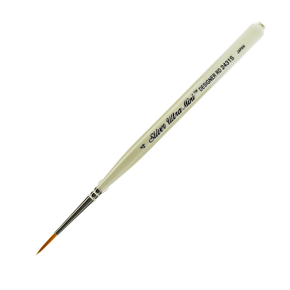 SILVER BRUSH LIMITED Silver Brush 2431S-4  Ultra Mini Series Paint Brush, Size 4, Round Bristle, Taklon Filament, Pearl White