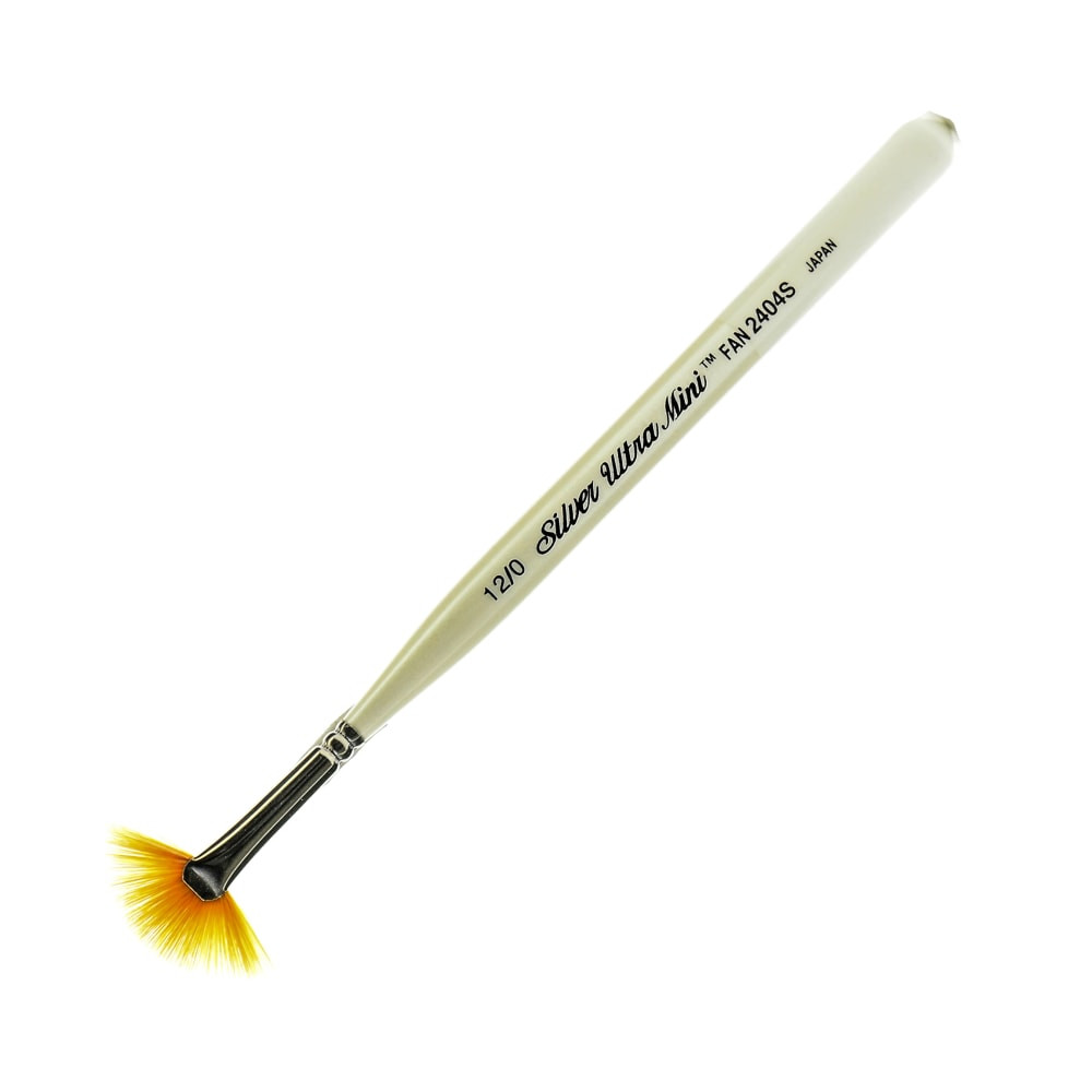 SILVER BRUSH LIMITED Silver Brush 2404S-12/0  Ultra Mini Series Paint Brush, Size 12, Fan, Taklon Filament, Pearl White