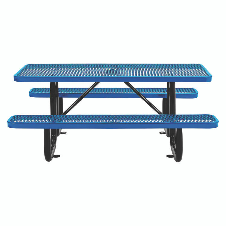 GLOBAL INDUSTRIAL 277152BL Expanded Steel Picnic Table, Rectangular, 72 x 62 x 29.5, Blue Top, Blue Base/Legs