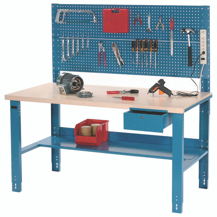 GLOBAL INDUSTRIAL 606929 Complete Industrial Workbench, 800 lbs, 60 x 30 x 57.5 to 62.5, Blue