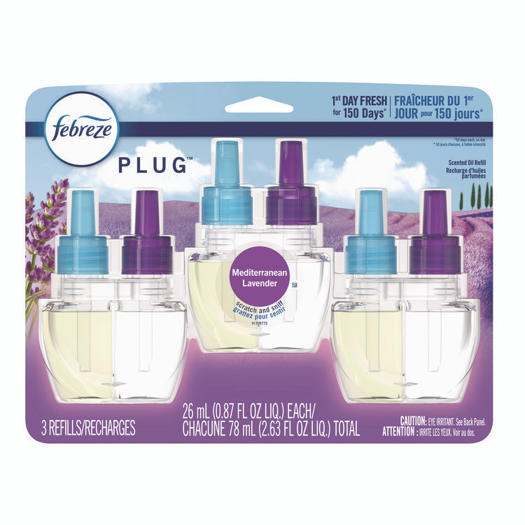 PROCTER & GAMBLE Febreze® 54367 PLUG Air Freshener Refills, Mediterranean Lavender, 0.87 oz, 3/Pack