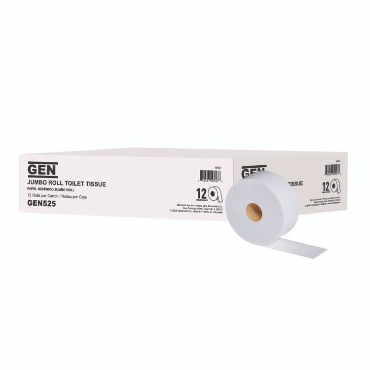 GEN 525 Jumbo Roll Bath Tissue, 2-Ply, 3.2" x 525 ft, White, 12 Rolls/Carton