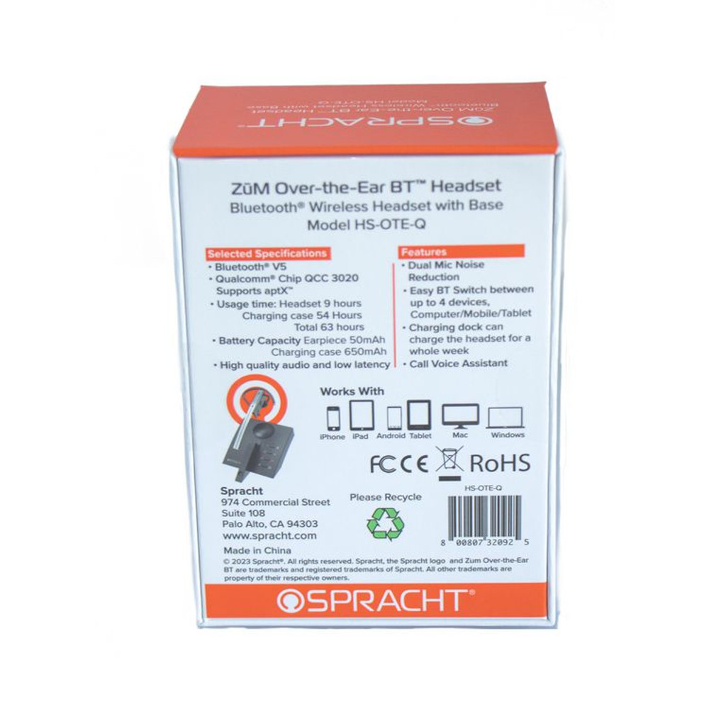 SPRACHT HSOTEQ ZuM Monaural Over-The-Ear Bluetooth Headset