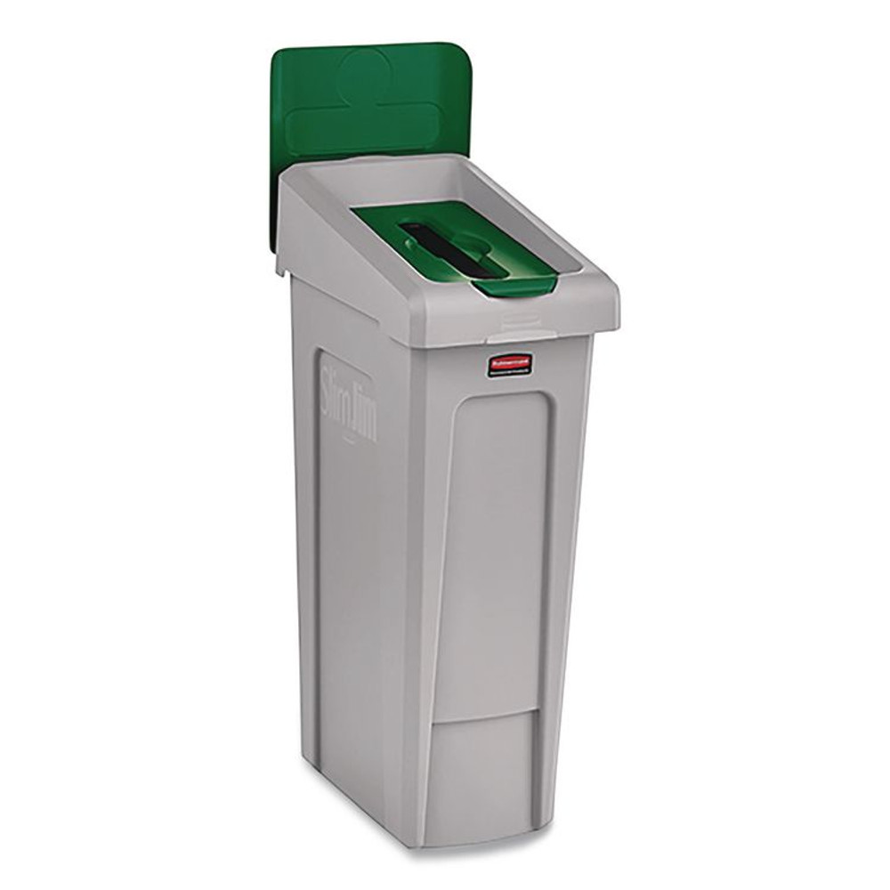 RUBBERMAID COMMERCIAL PROD. 2185054 Slim Jim Recycling Station Kit, 1-Stream Paper, 23 gal, Plastic, Green/Gray