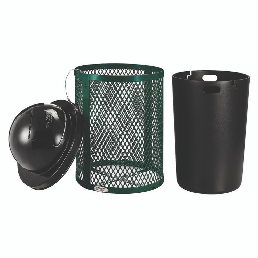 GLOBAL INDUSTRIAL 261948GN Outdoor Diamond Steel Trash Can, 36 gal, Dome Lid, Green