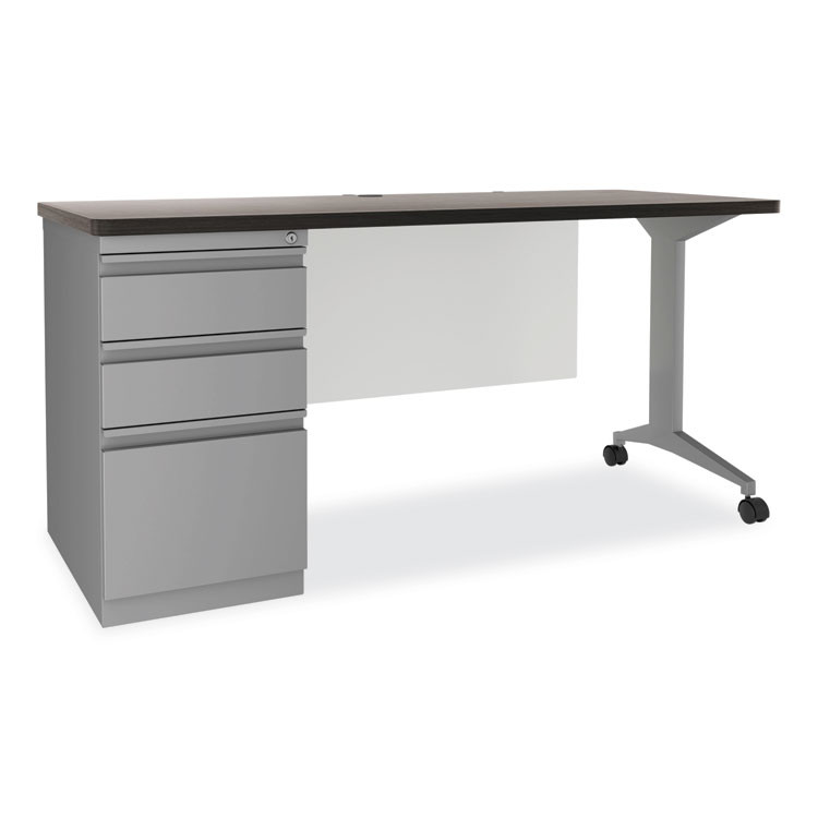 ALERA MSD6024CH Alera Modern Teacher Series Pedestal Desk, Left-Side Pedestal: Box/Box/File, 60" x 24" x 28.75", Charcoal Woodgrain/Gray