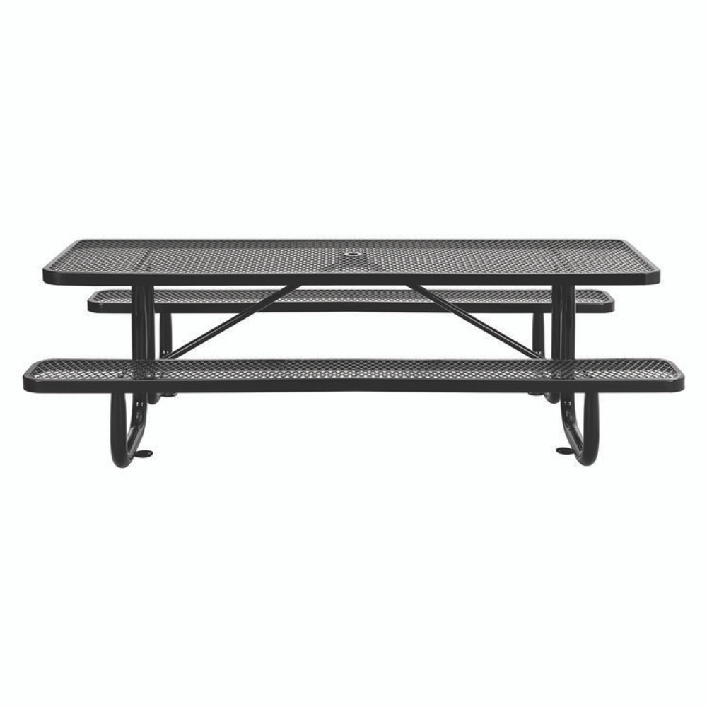 GLOBAL INDUSTRIAL 277153BK Expanded Steel Picnic Table, Rectangular, 96 x 62 x 29.5, Black Top, Black Base/Legs