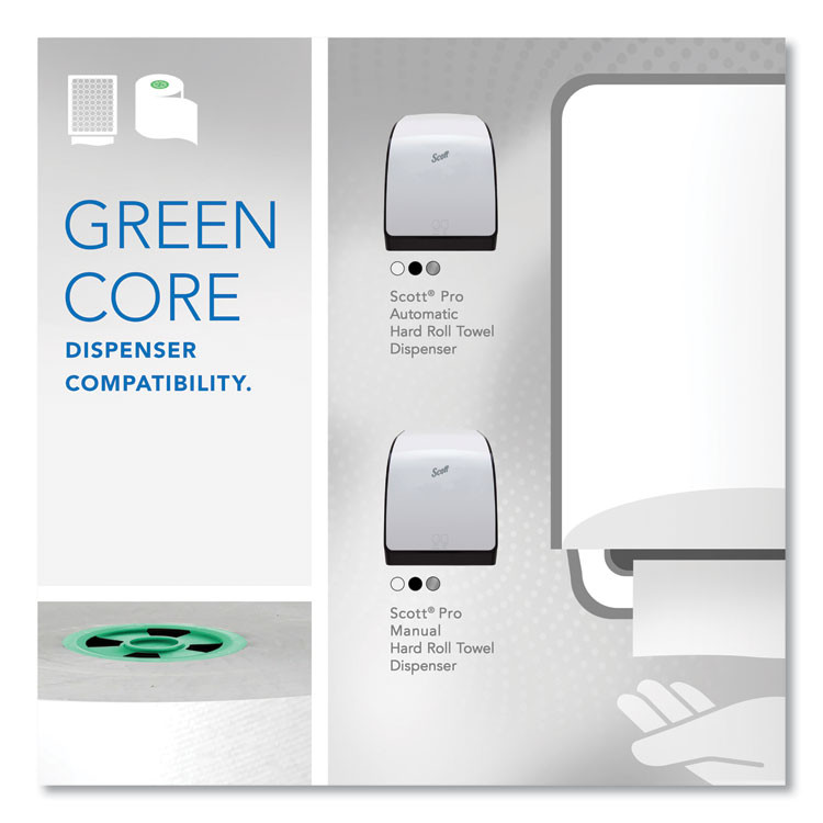 KIMBERLY-CLARK PROFESSIONAL Scott® 43961 Pro Hard Roll Paper Towels with Absorbency Pockets for Scott Pro Dispenser, Green Core Only, 1-Ply, 7.5" x 900 ft,6 Rolls/CT