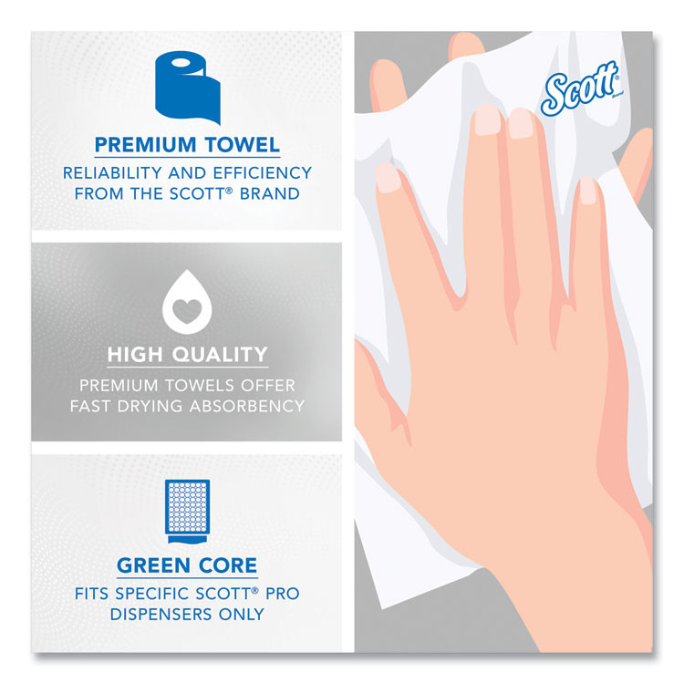 KIMBERLY-CLARK PROFESSIONAL Scott® 43961 Pro Hard Roll Paper Towels with Absorbency Pockets for Scott Pro Dispenser, Green Core Only, 1-Ply, 7.5" x 900 ft,6 Rolls/CT