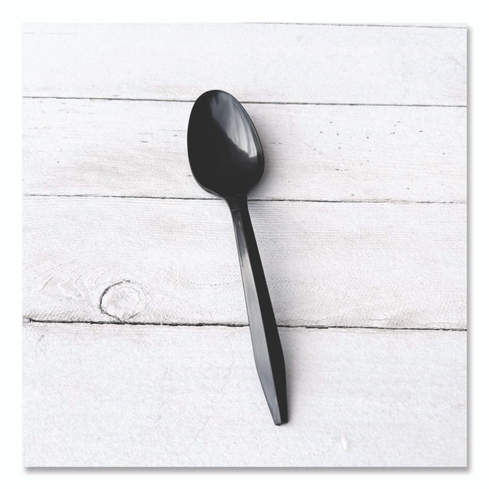 BOARDWALK SPOONBLPP Mediumweight Polypropylene Cutlery, Spoon, Plastic, Black, 1,000/Carton