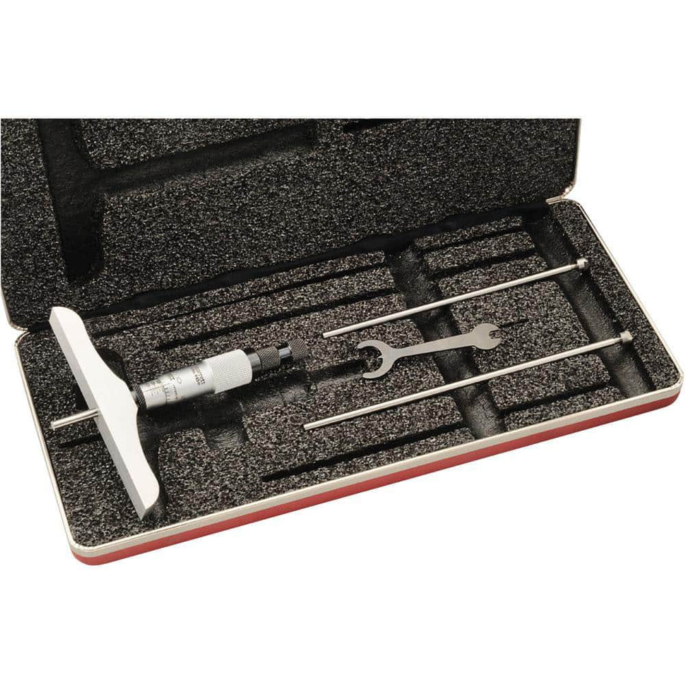 Starrett 52220 Mechanical Depth Micrometer: 3'' Range, 3 Rod, Satin Chrome Finish