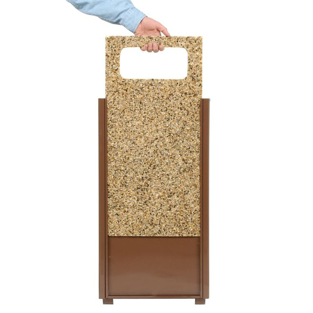 GLOBAL INDUSTRIAL 239576BN Stone Panel All Weather Trash Receptacle Urn, 12 gal, Steel, Brown
