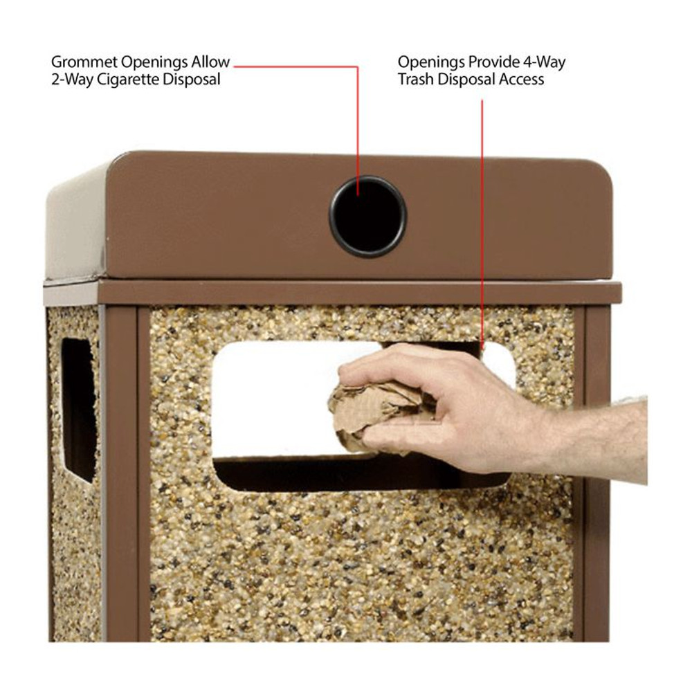 GLOBAL INDUSTRIAL 239576BN Stone Panel All Weather Trash Receptacle Urn, 12 gal, Steel, Brown