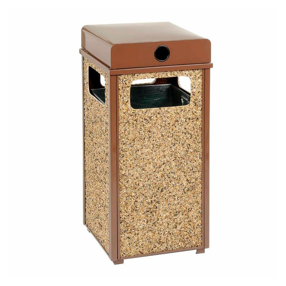 GLOBAL INDUSTRIAL 239576BN Stone Panel All Weather Trash Receptacle Urn, 12 gal, Steel, Brown