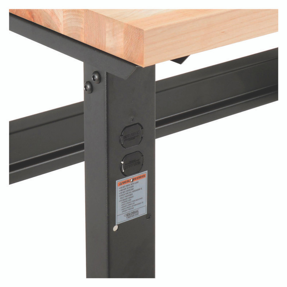 GLOBAL INDUSTRIAL 319076 Standard Duty Butcher Block Top Adjustable Height Workbench, 2,000 lbs, 48 x 30 x 30.88 to 36.88, Maple/Black