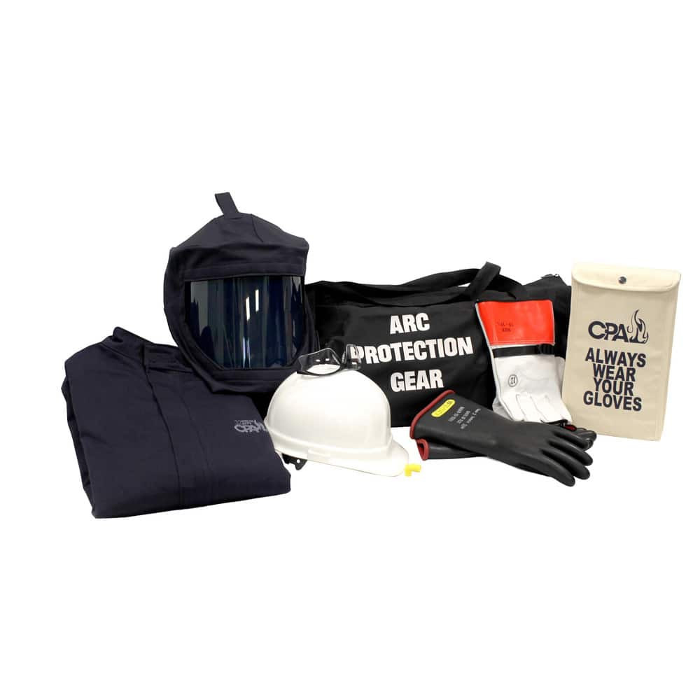 Chicago Protective Apparel AG32-CV-L-10 Arc Flash Clothing Kits; Protection Type: Arc Flash ; Garment Type: Coveralls; Hoods ; Maximum Arc Flash Protection (cal/Sq. cm): 32.00 ; Size: Large ; Glove Type: Electrical Protection Gloves ; Head or Face Pr