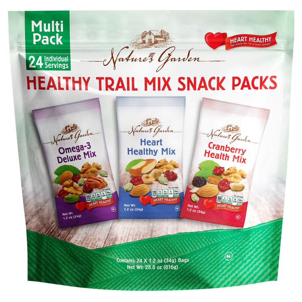 NATURE'S GARDEN 60004092 Healthy Trail Mix Snack Packs, Assorted Flavors, 1.2 oz Pouch, 24/Bag, 2 Bags/Carton