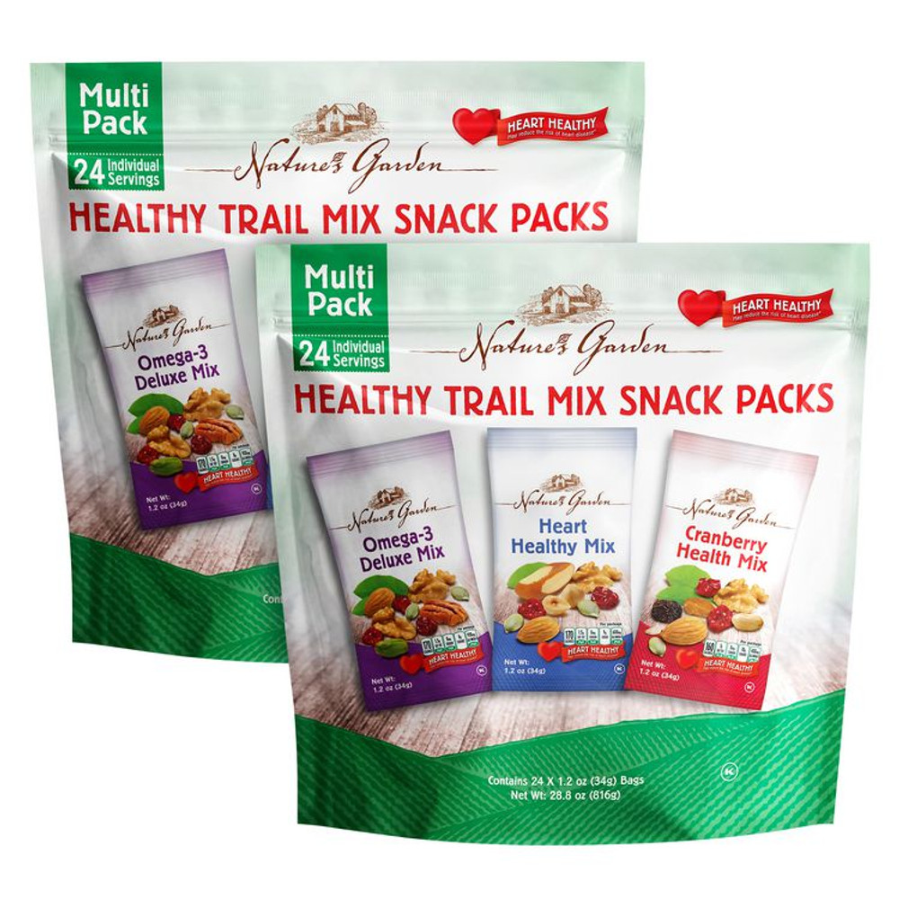 NATURE'S GARDEN 60004092 Healthy Trail Mix Snack Packs, Assorted Flavors, 1.2 oz Pouch, 24/Bag, 2 Bags/Carton