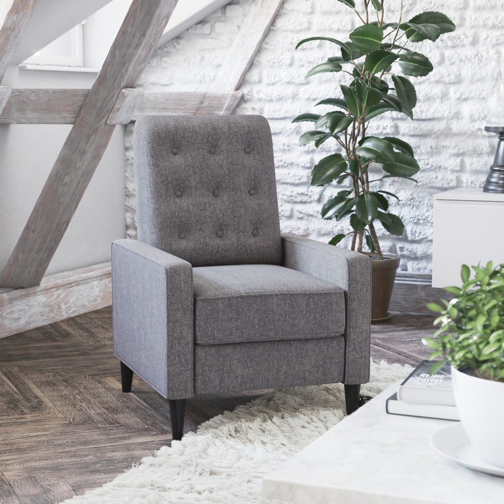 FLASH FURNITURE SGSX80415NGY  Ezra Upholstered Button-Tufted Push-Back Recliner, Gray