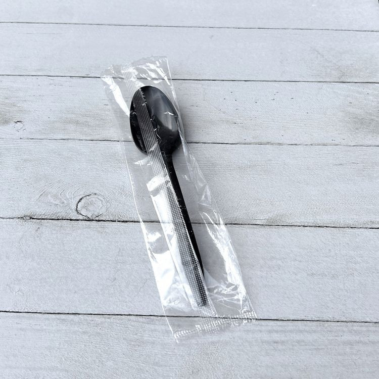 BOARDWALK SPOONBLPPIW Mediumweight Polypropylene Cutlery, Individually Wrapped, Spoon, Plastic, Black, 1,000/Carton