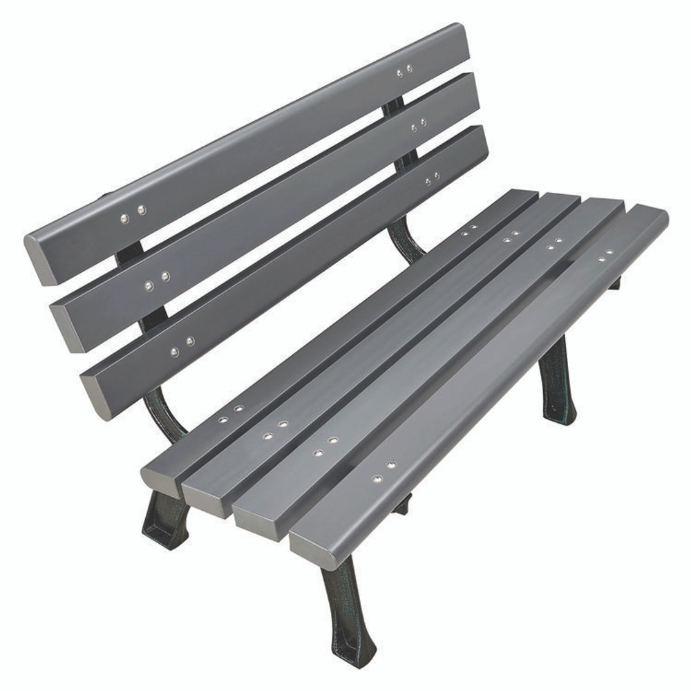 GLOBAL INDUSTRIAL 240125GY Recycled Plastic Benches with Back, 48" x 23" x 28", Gray Seat/Back, Gray Base