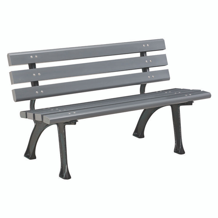 GLOBAL INDUSTRIAL 240125GY Recycled Plastic Benches with Back, 48" x 23" x 28", Gray Seat/Back, Gray Base