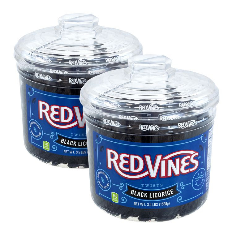 AMERICAN LICORICE COMPANY Red Vines® 60004084 Black Licorice Twists, 3.5 lb Jar, 2/Carton