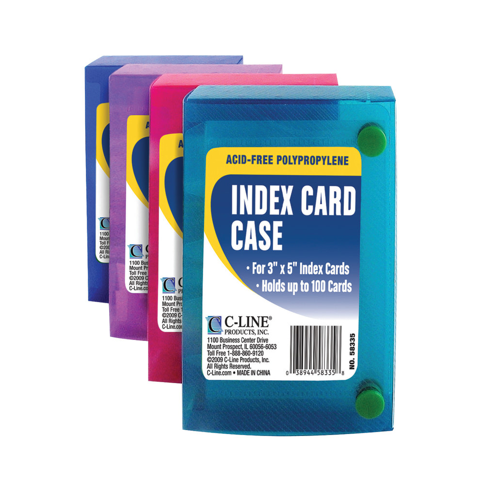 BAUMGARTENS C-Line CLI58335BN  Index Card Cases, 100-Card Capacity, 3in x 5in, Assorted Colors, Pack Of 24