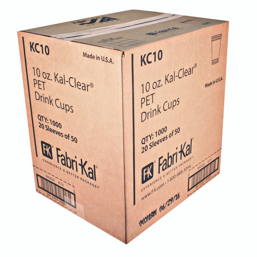 FABRI-KAL KC10 Kal-Clear PET Cold Drink Cups, 10 oz, Plastic, Clear, 50/Bag, 20 Bags/Carton